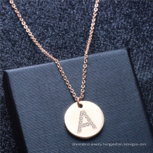 Factory Wholesale Stainless Steel Rose Gold Diamond Paved Letter Initial Pendant Necklace